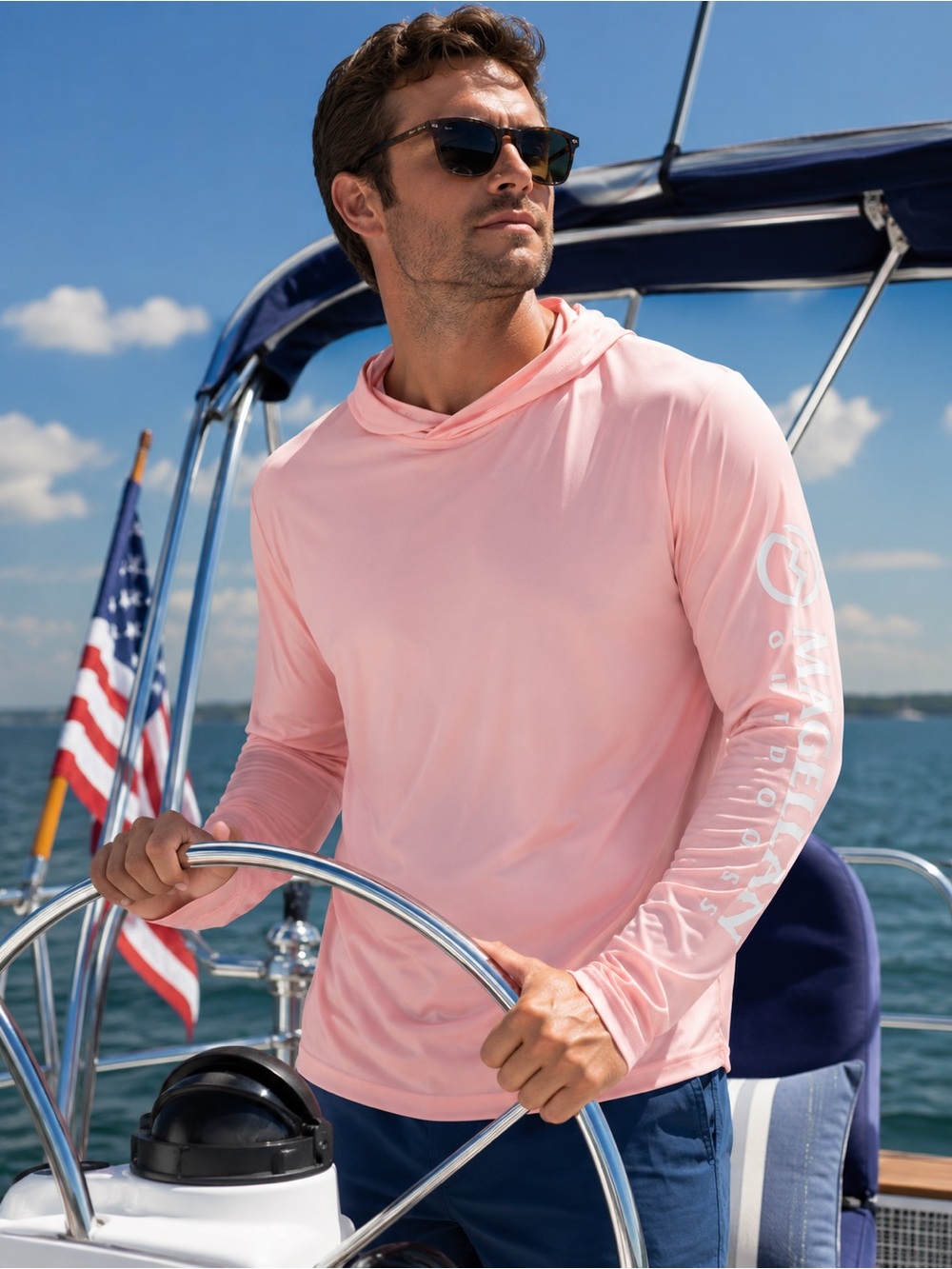 Magellan Outdoors Men's Performance Long-Sleeve Hooded Shirt - Peach Whip